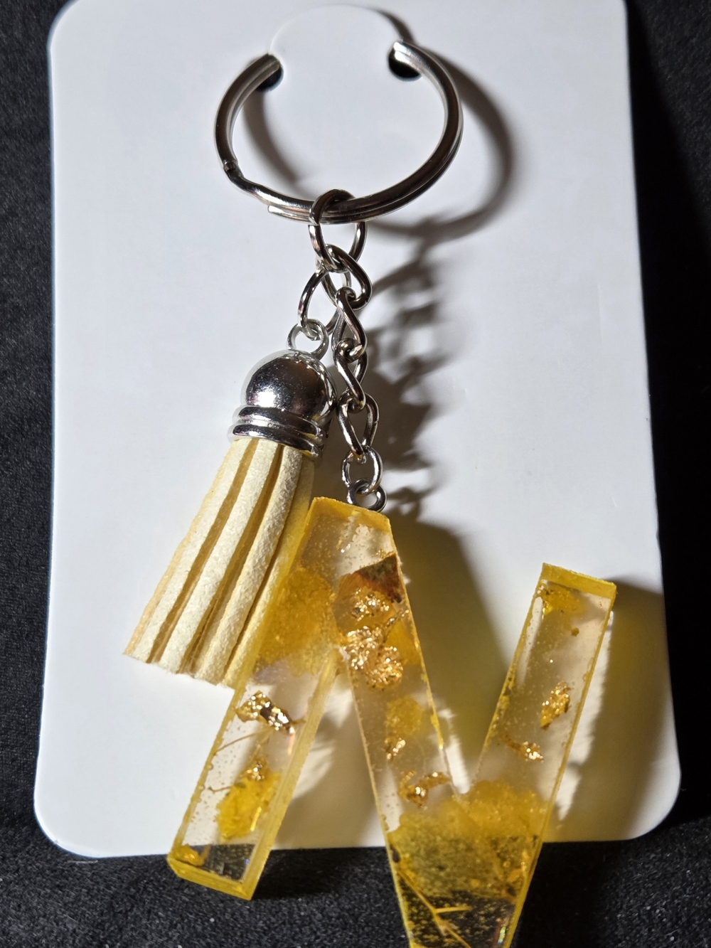 Yellow Resin Letter 'N' Keychain with Tassel - Women's Key & Card Holder
